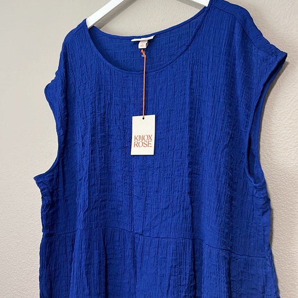 NWT Knox Rose Crinkle Gauze Midi Dress Royal Cobalt Blue Tiered Boho Pockets - Picture 2 of 12
